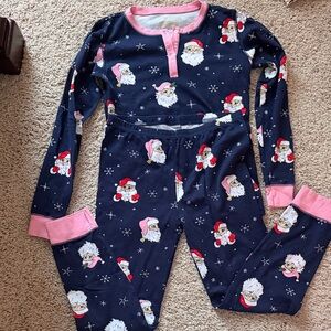 The Beaufort Bonnet Company Navy and Pink Santa Pajama Set
